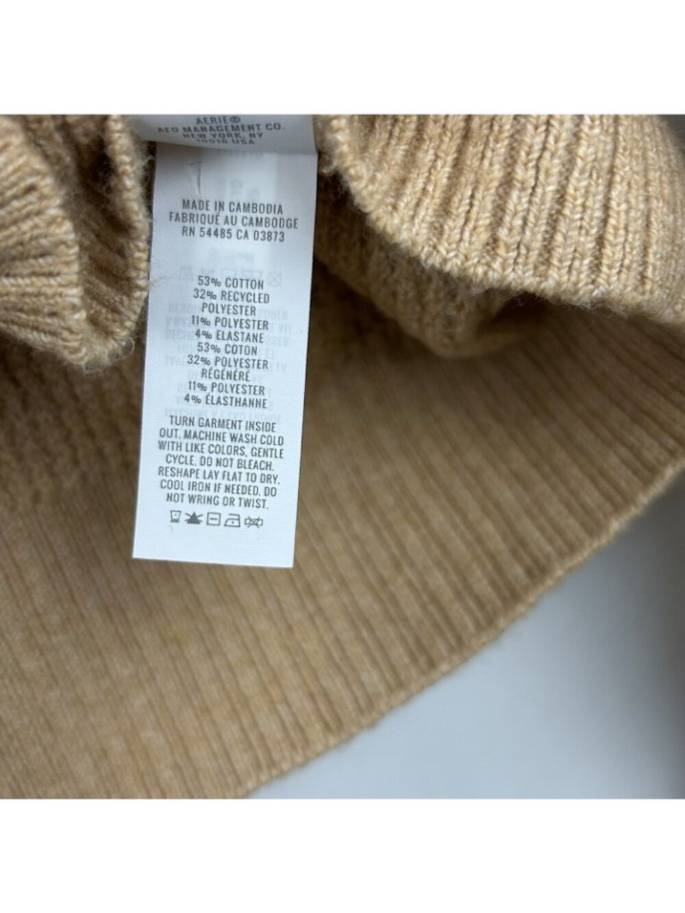 Aerie Oversized Cozy Up Waffle Button Sweater Women’s Size XS Color Tan Beige - Picture 10 of 16
